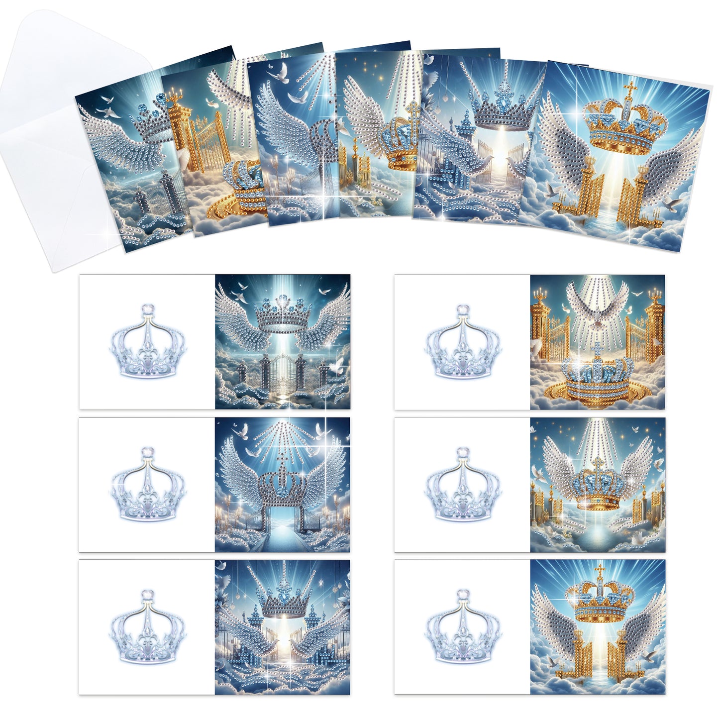 12PCS Angel Wings Cross DIY Diamond Painting Greeting Card Set with Envelopes