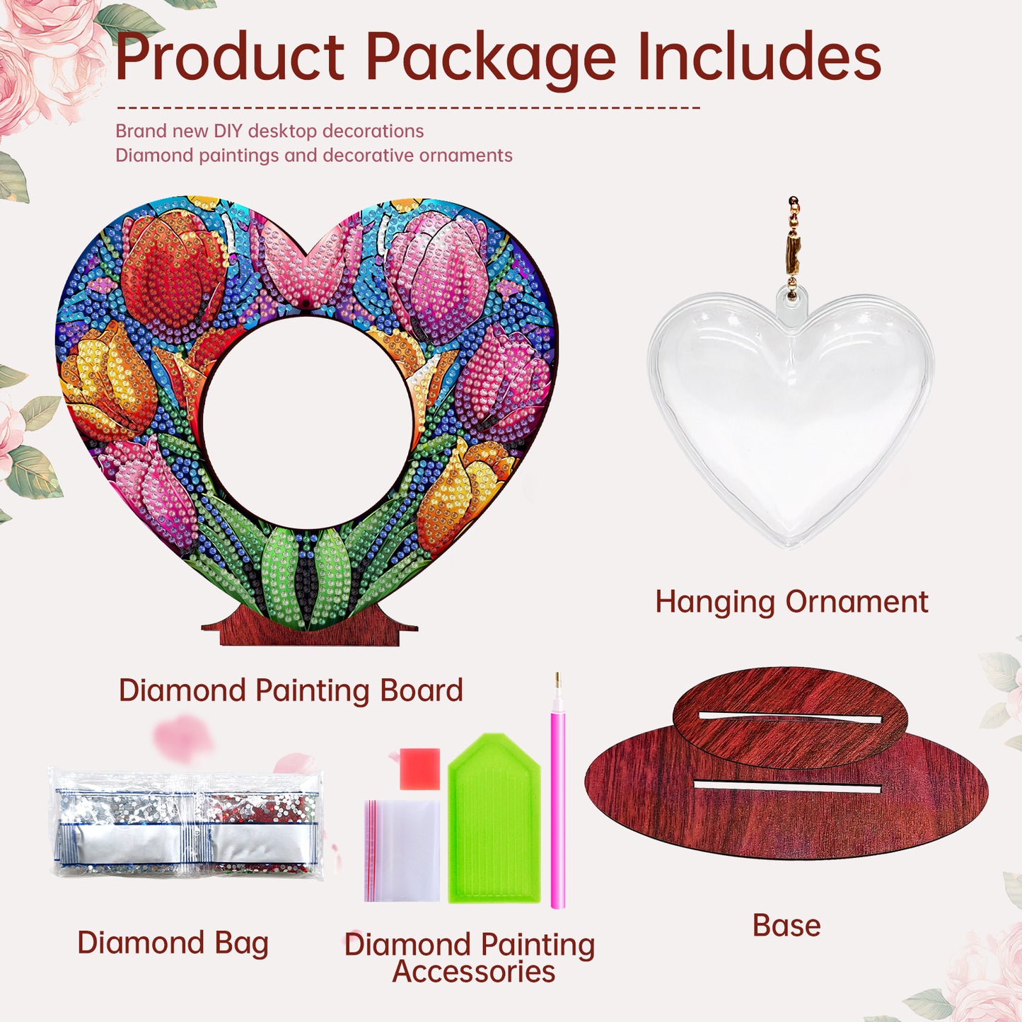 2D Flatt DIY Wooden Tulip Desktop Diamond Art Ornament Kits Home Decor
