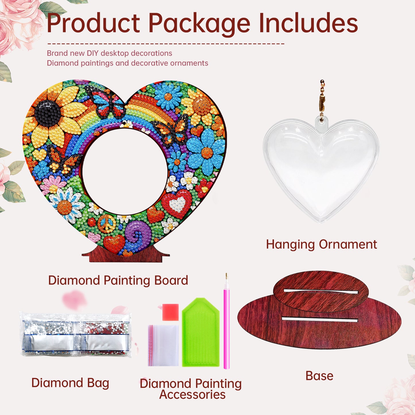 2D Flatt DIY Wooden Sunflower Desktop Diamond Art Ornament Kits Home Decor