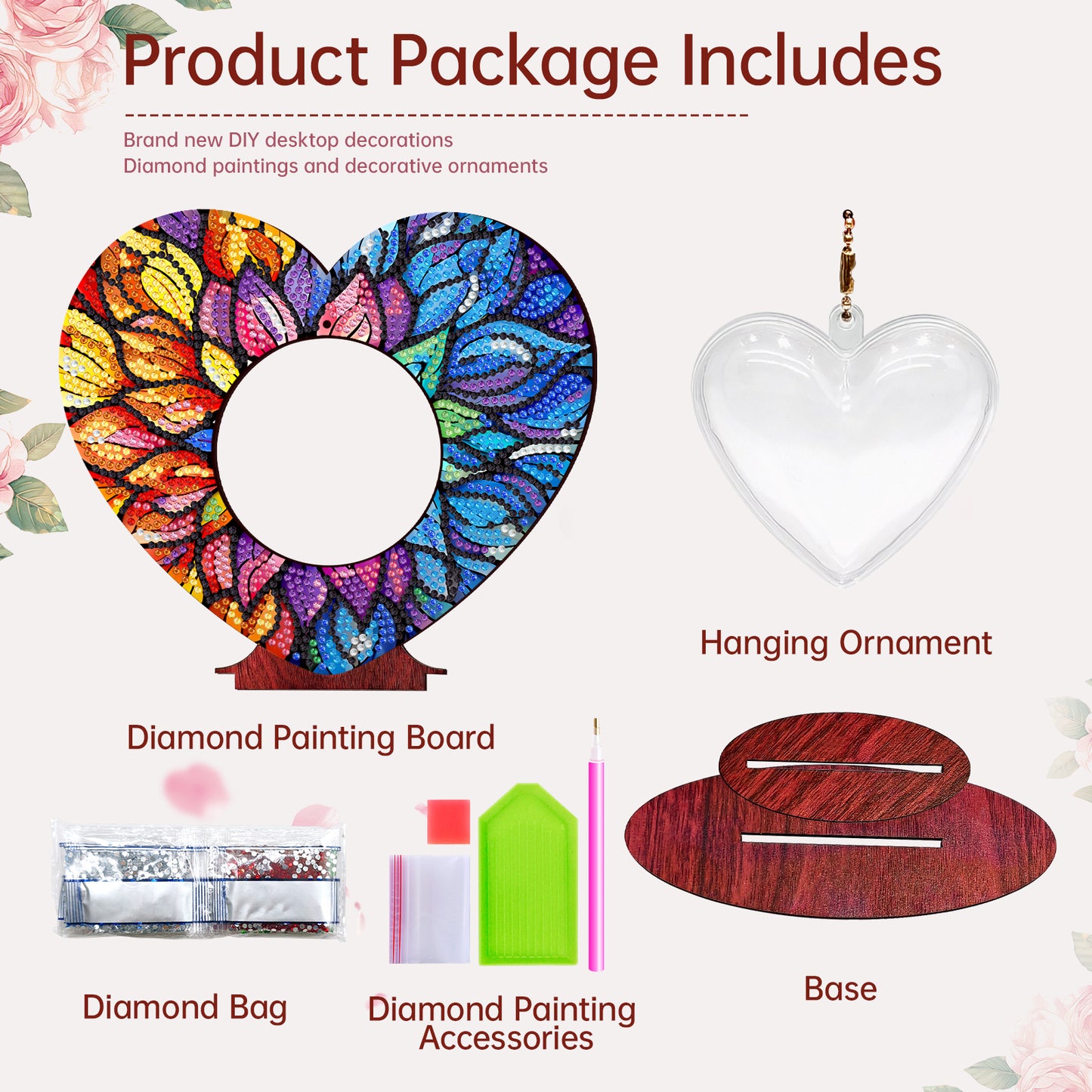 2D Flatt DIY Wooden Flowers Desktop Diamond Art Ornament Kits Home Decor