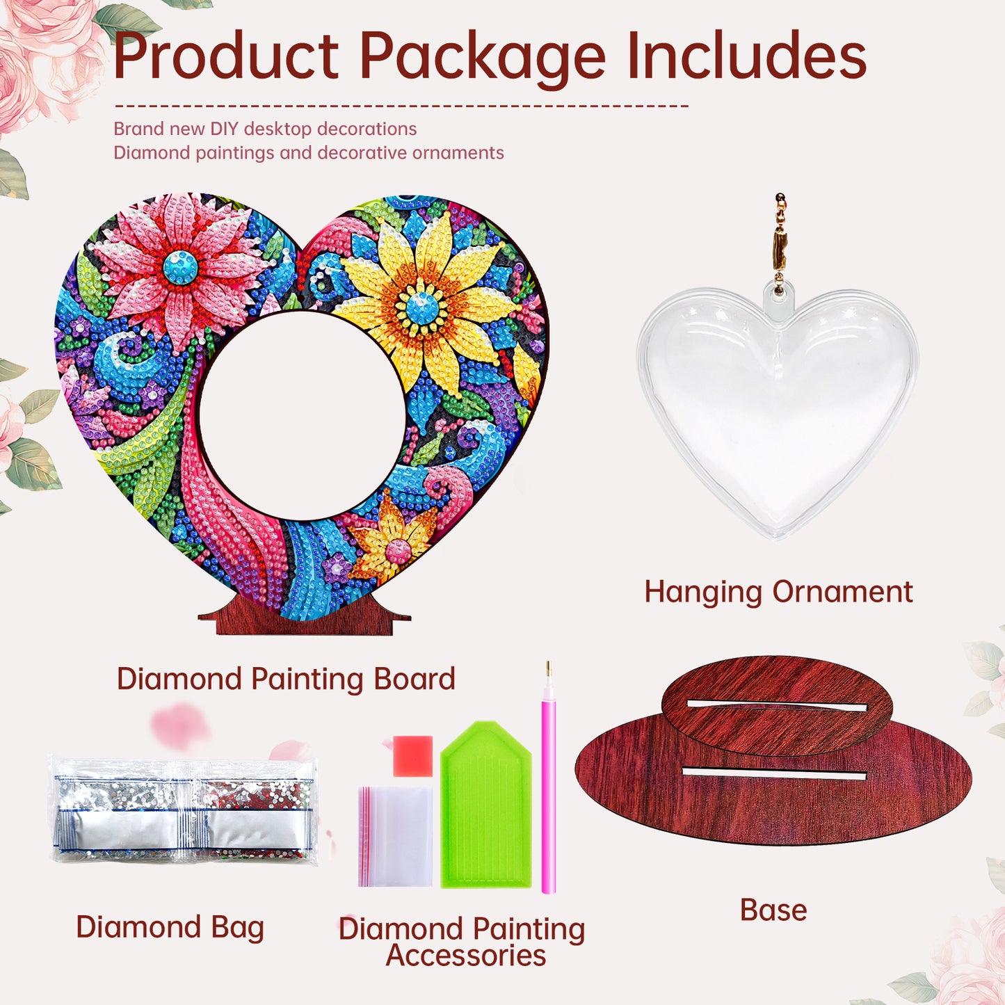 2D Flatt DIY Wooden Flowers Desktop Diamond Art Ornament Kits Home Decor