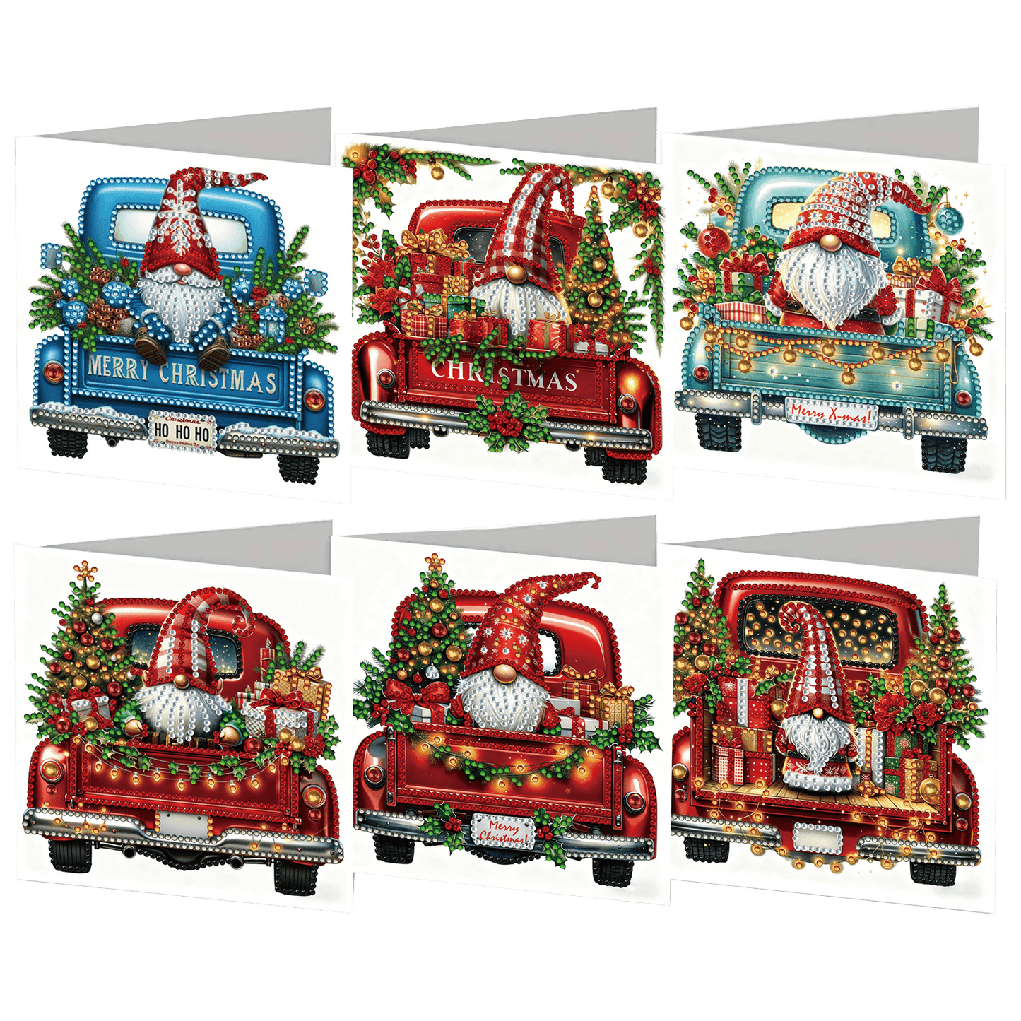 6PCS Cart Theme DIY Diamond Painting Greeting Card Set with Envelope for Gift