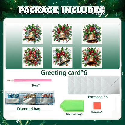 6PCS Bell Theme DIY Diamond Painting Greeting Card Set with Envelope for Gift