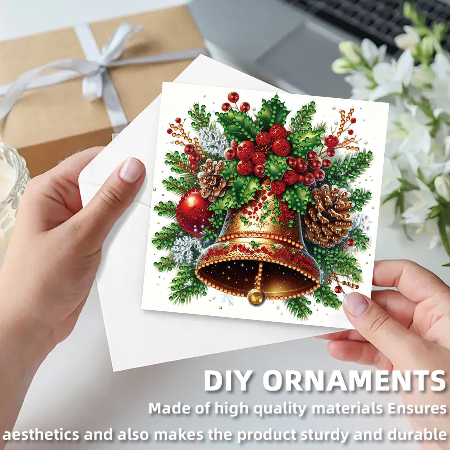 6PCS Bell Theme DIY Diamond Painting Greeting Card Set with Envelope for Gift