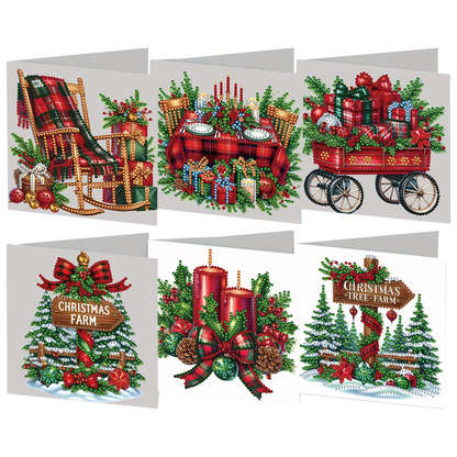 6PCS Christmas Theme DIY Diamond Painting Art Greeting Card Set with Envelope
