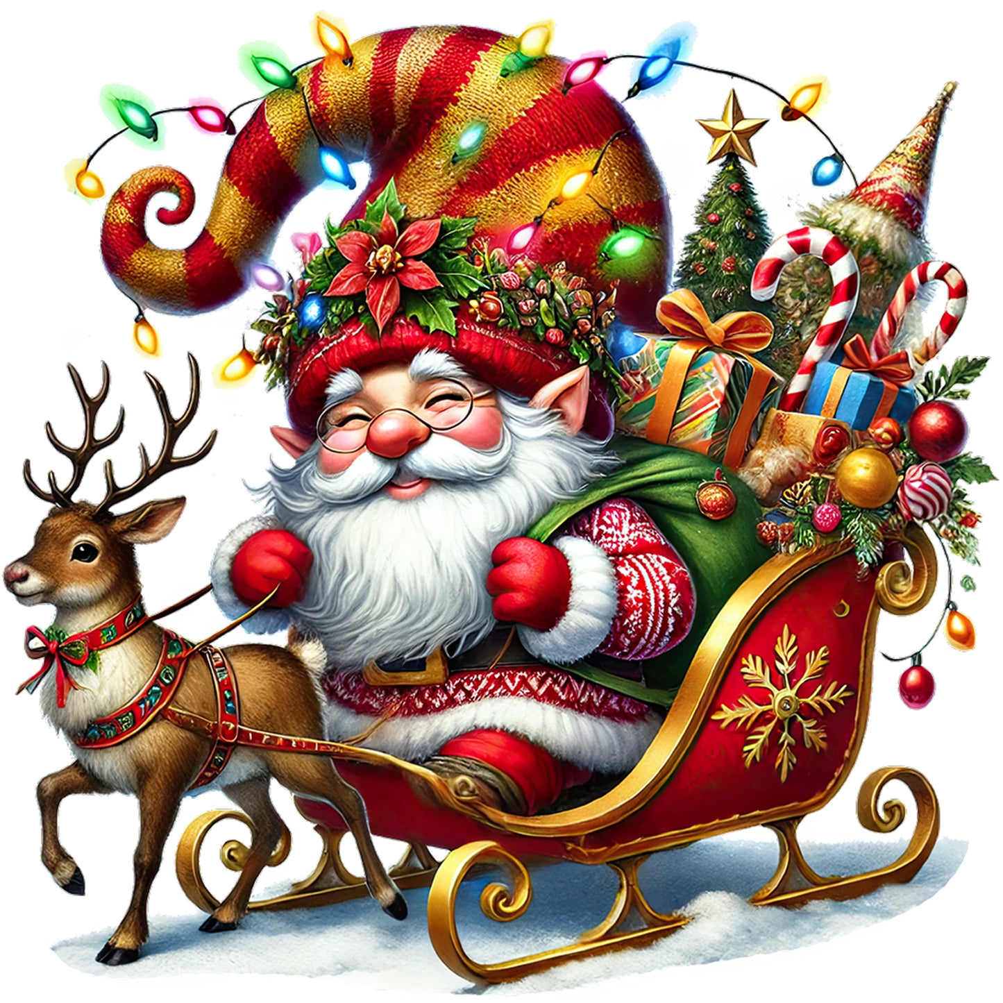 Christmas Goblins And Reindeer - Full Round Drill Diamond Painting 40*40CM