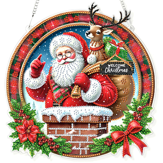 Santa Claus 2D Flat DIY Acrylic Diamond Painting Pendant Kits Home Wall Decor