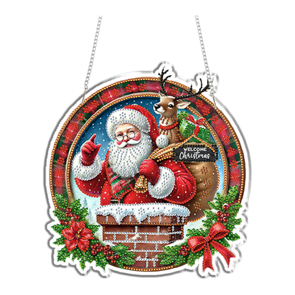 Santa Claus 2D Flat DIY Acrylic Diamond Painting Pendant Kits Home Wall Decor