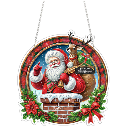 Santa Claus 2D Flat DIY Acrylic Diamond Painting Pendant Kits Home Wall Decor