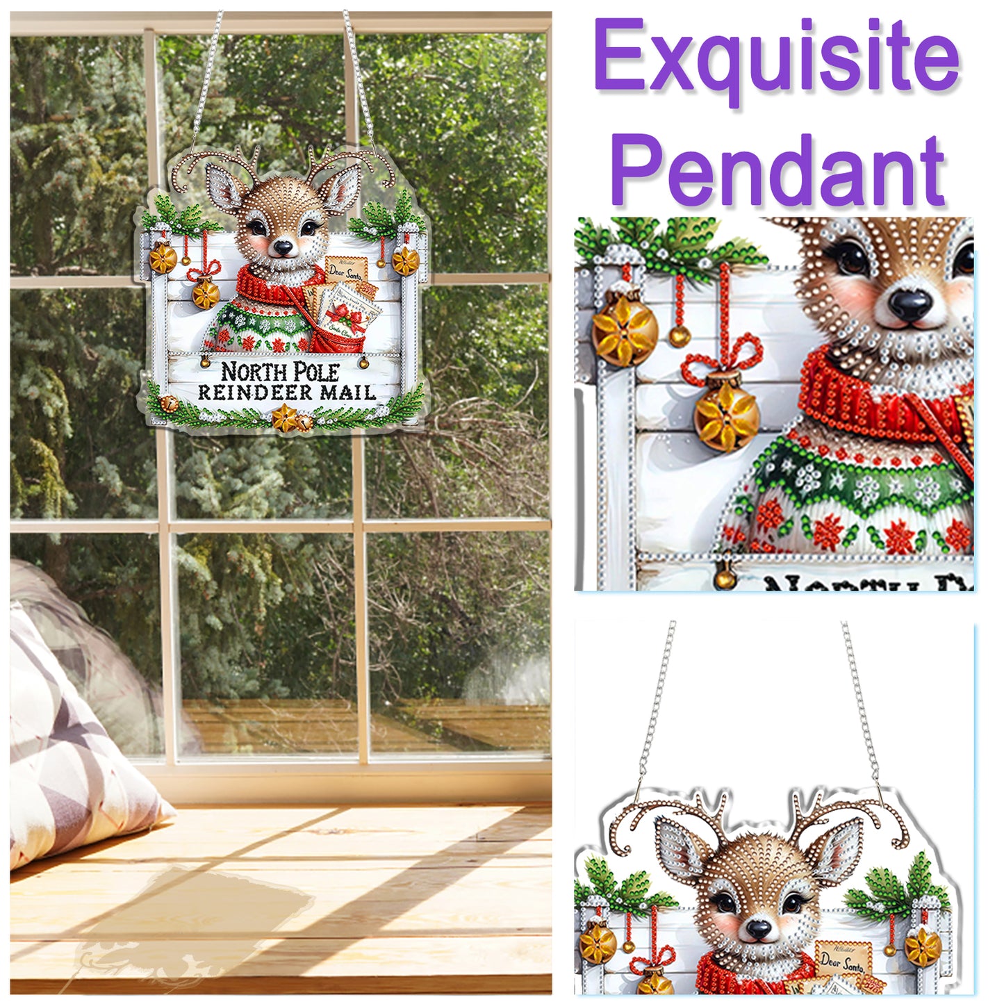 Reindeer 2D Flat DIY Acrylic Diamond Painting Pendant Kits for Home Wall Decor