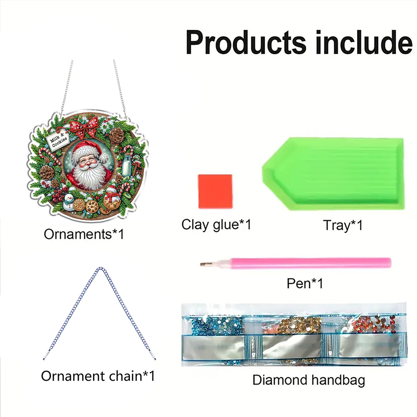 Santa Claus 2D Flat DIY Acrylic Diamond Painting Pendant Kits Home Wall Decor