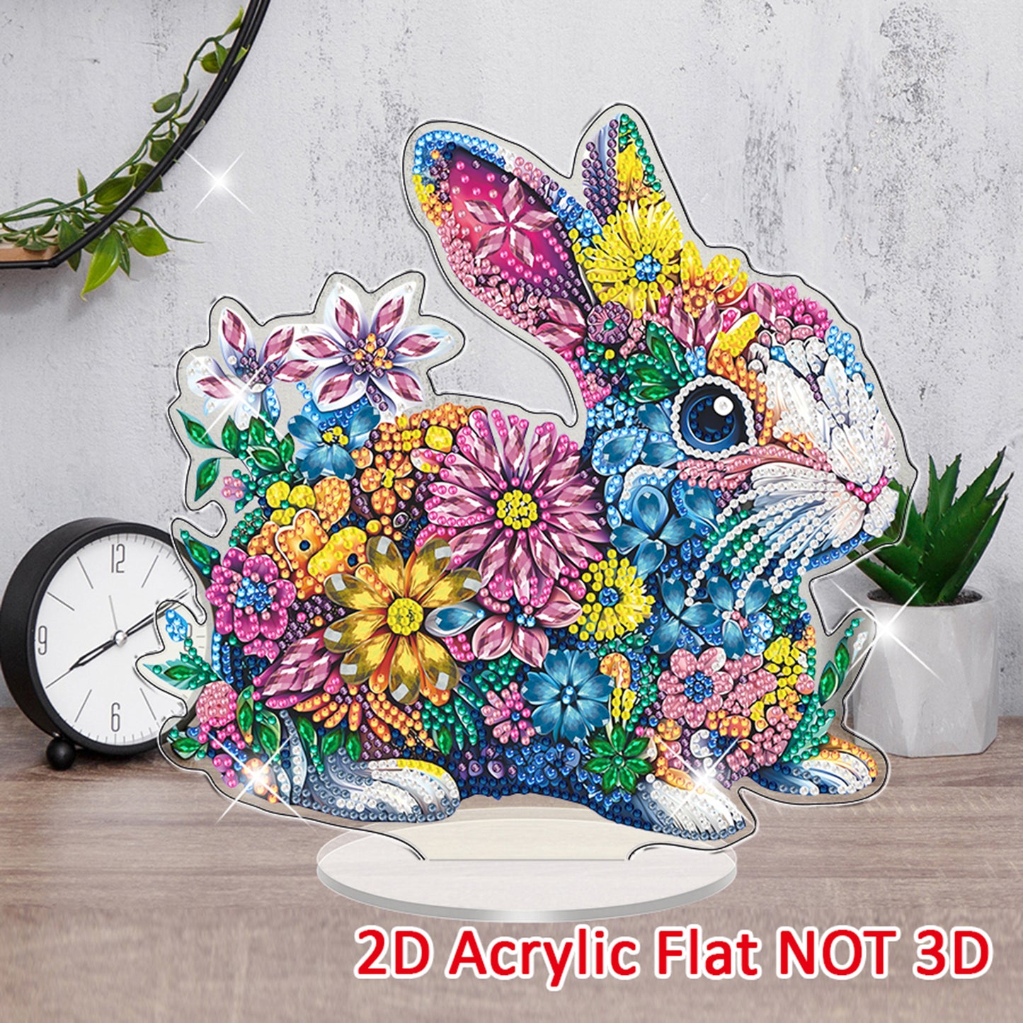 Rabbit DIY 2D Flat Acrylic Diamond Painting Tabletop Ornament for Home Decor