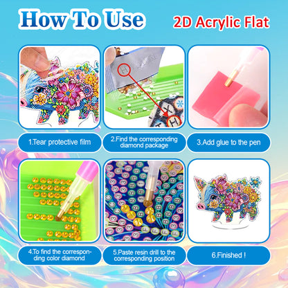 Pig DIY 2D Flat Acrylic Diamond Painting Tabletop Ornament for Home Decor Gift