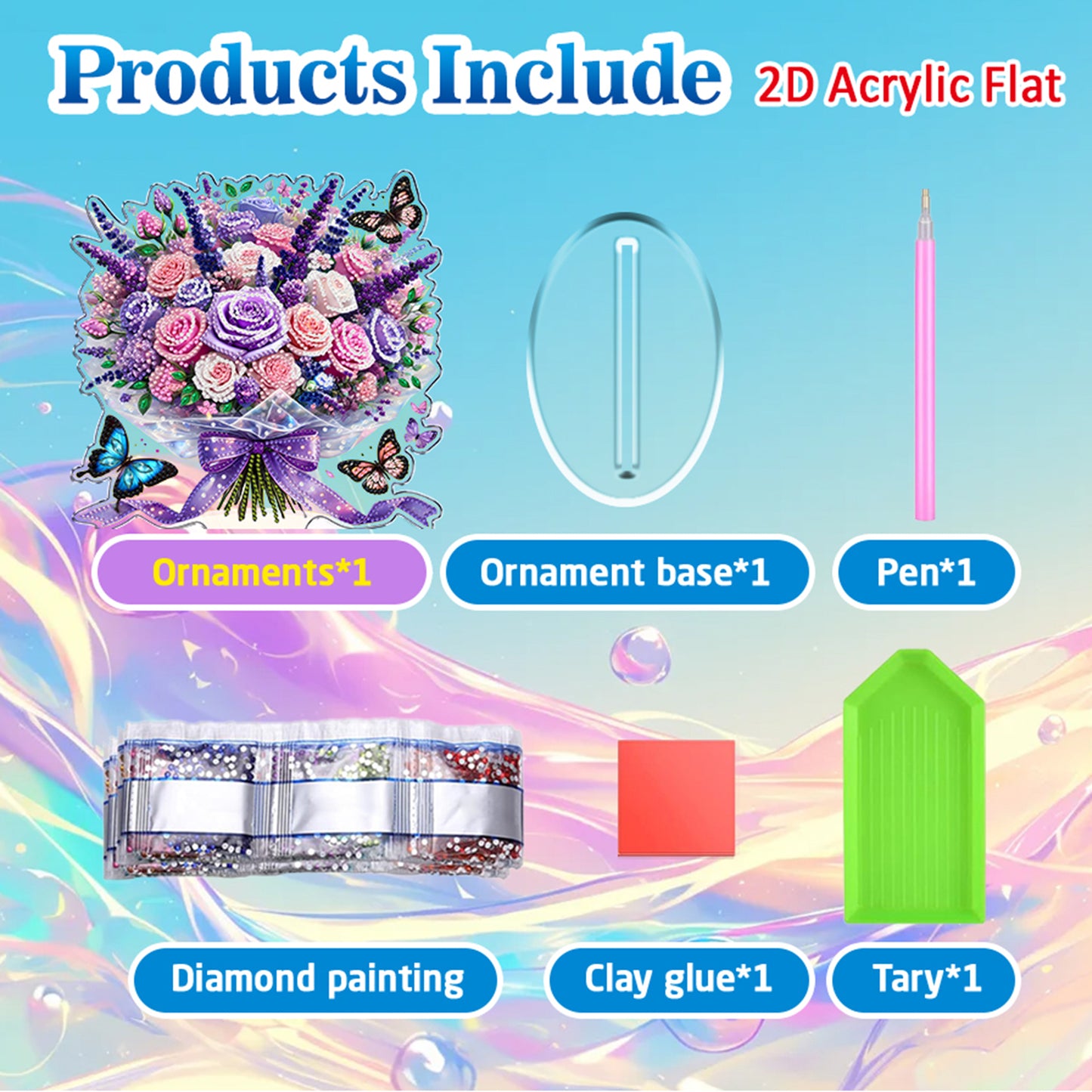 Purple Bouquet DIY 2D Flat Acrylic Diamond Painting Tabletop Ornament Decor Kit