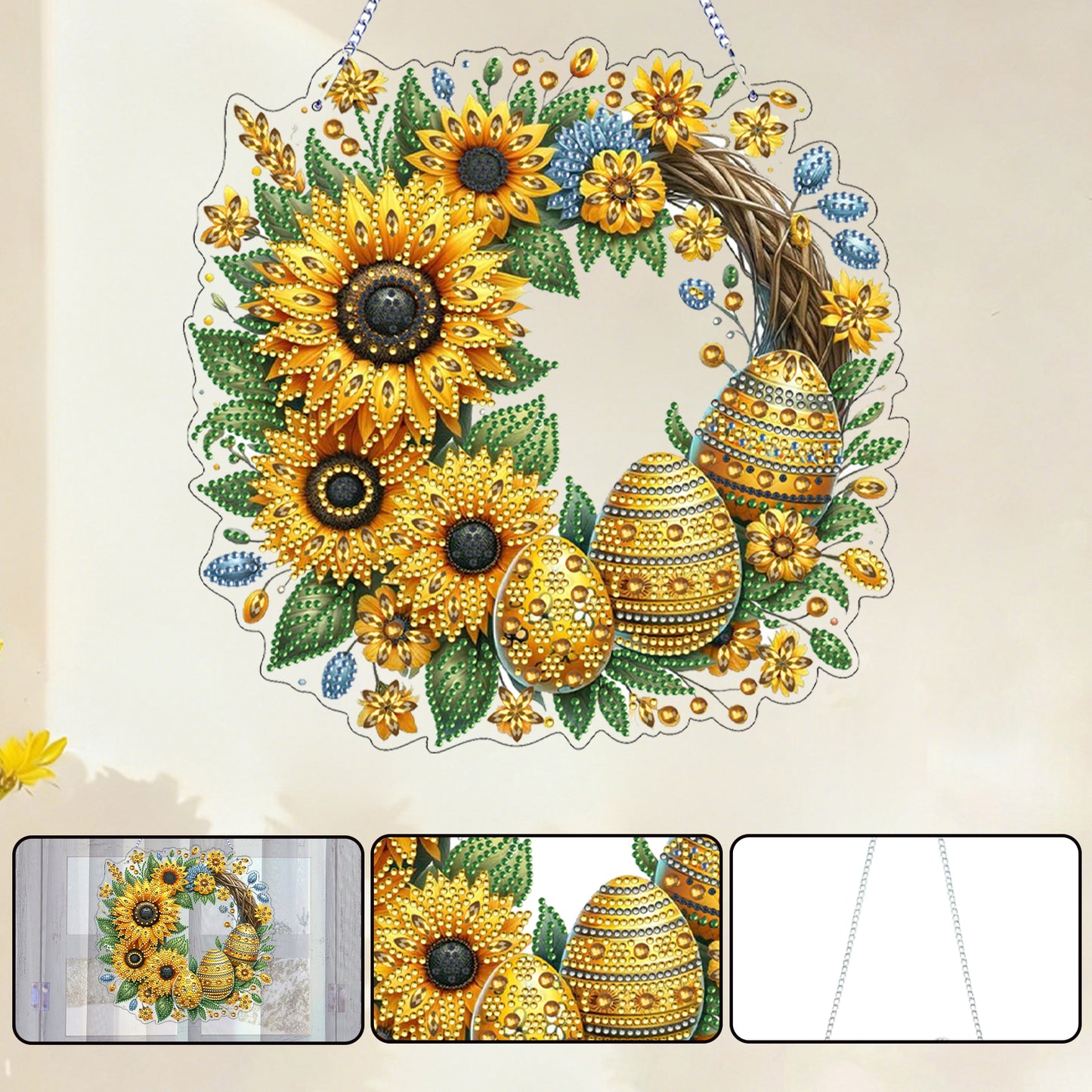 Sunflower Eggs 2D Flat Acrylic DIY Diamond Painting Pendant Kits Home Wall Decor