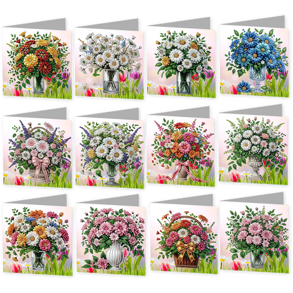 12 Packs Vase DIY Diamond Painting Greeting Card Kit for Adults Holiday Gifts