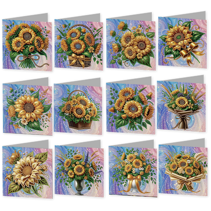 12 Packs Sunflower DIY Diamond Painting Greeting Card Kit for Adults Gifts