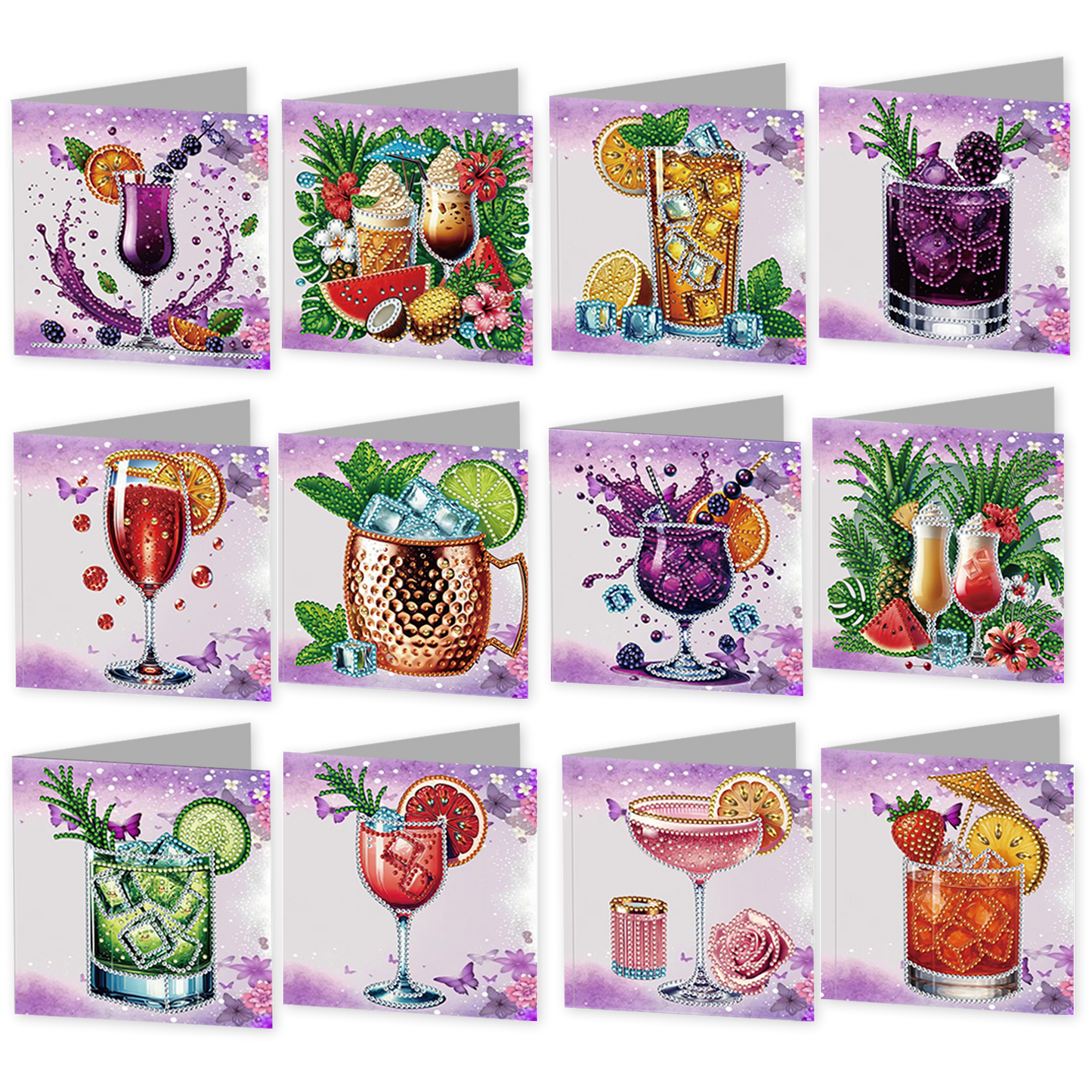 12 Packs Fruit Juice DIY Diamond Painting Greeting Card Kit for Adults Gifts