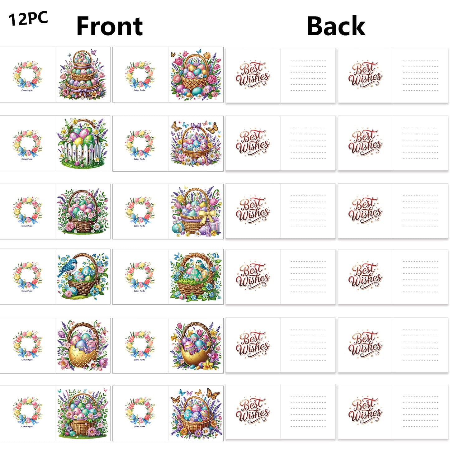 12 Packs Easter Egg Basket DIY Diamond Painting Greeting Card Kit for Adults