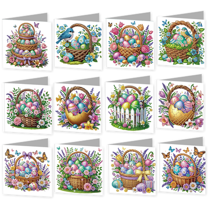 12 Packs Easter Egg Basket DIY Diamond Painting Greeting Card Kit for Adults