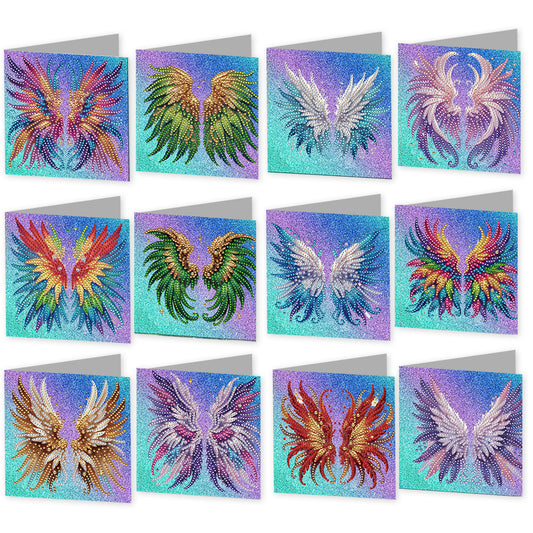 12 Packs Angel Wings DIY Diamond Painting Greeting Card Kit for Adults Gifts
