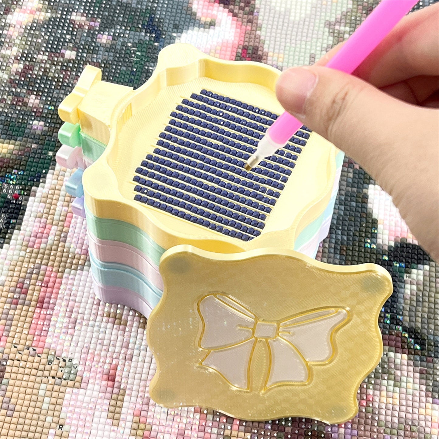 Bowknot DIY Diamond Art Painting Trays Kits with Lid for Adults Crafts (Yellow)