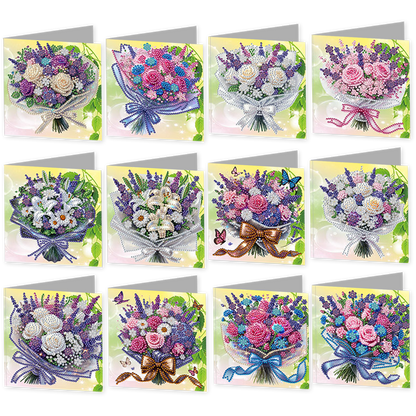 12Pcs Bouquet DIY Diamond Painting Greeting Card Kit for Adults Holiday Gifts