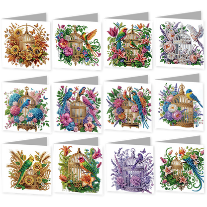 12Pcs Birdcage DIY Diamond Painting Greeting Card Kit for Adults Holiday Gifts