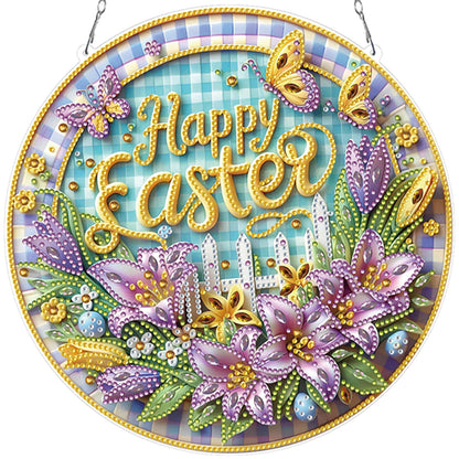 Easter Flowers DIY 2D Flat Acrylic Double Sided Diamond Painting Kits Pendant