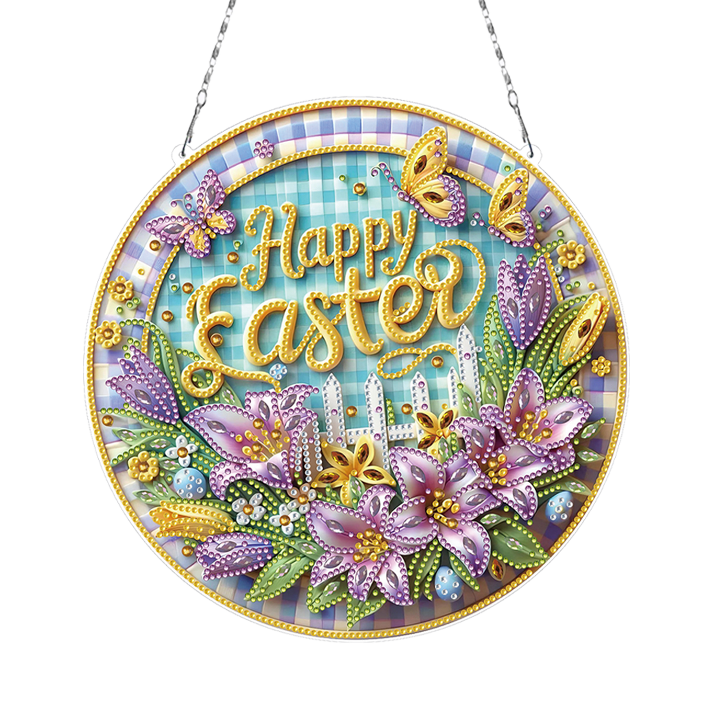 Easter Flowers DIY 2D Flat Acrylic Double Sided Diamond Painting Kits Pendant
