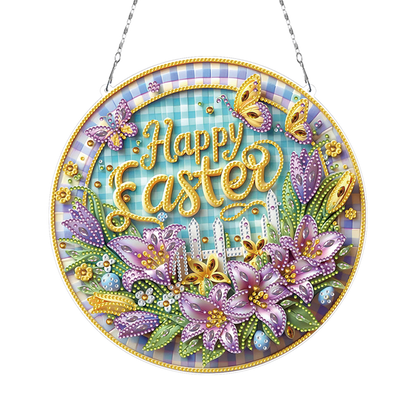 Easter Flowers DIY 2D Flat Acrylic Double Sided Diamond Painting Kits Pendant