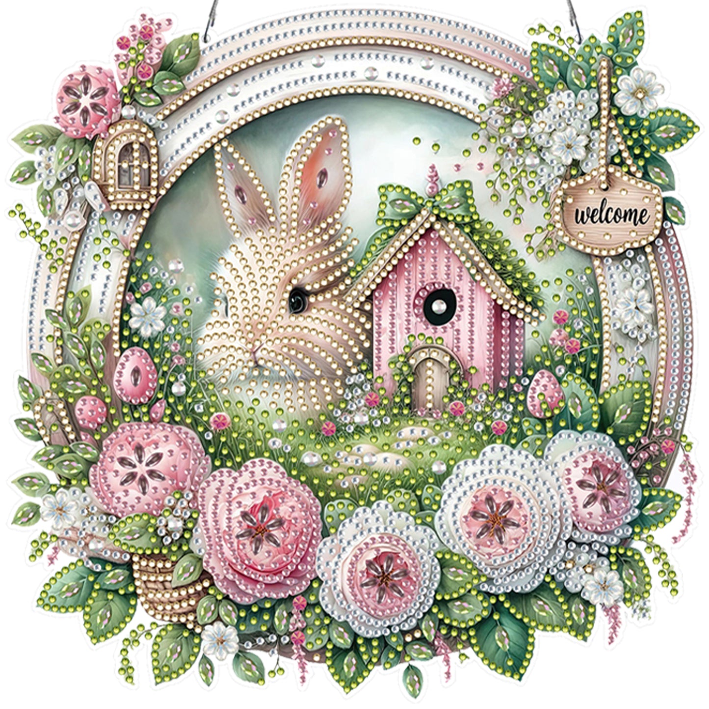 Easter Bunny 2 DIY 2D Flat Acrylic Double Sided Diamond Painting Kits Pendant