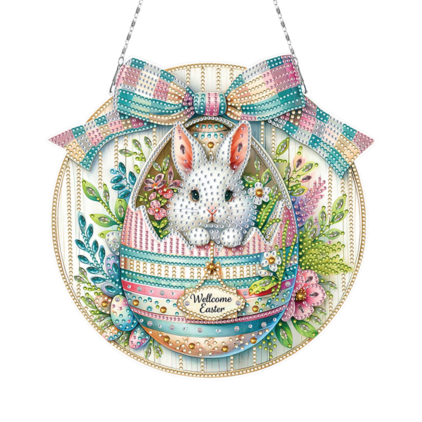 Easter Egg Bunny DIY 2D Flat Acrylic Double Sided Diamond Painting Kits Pendant