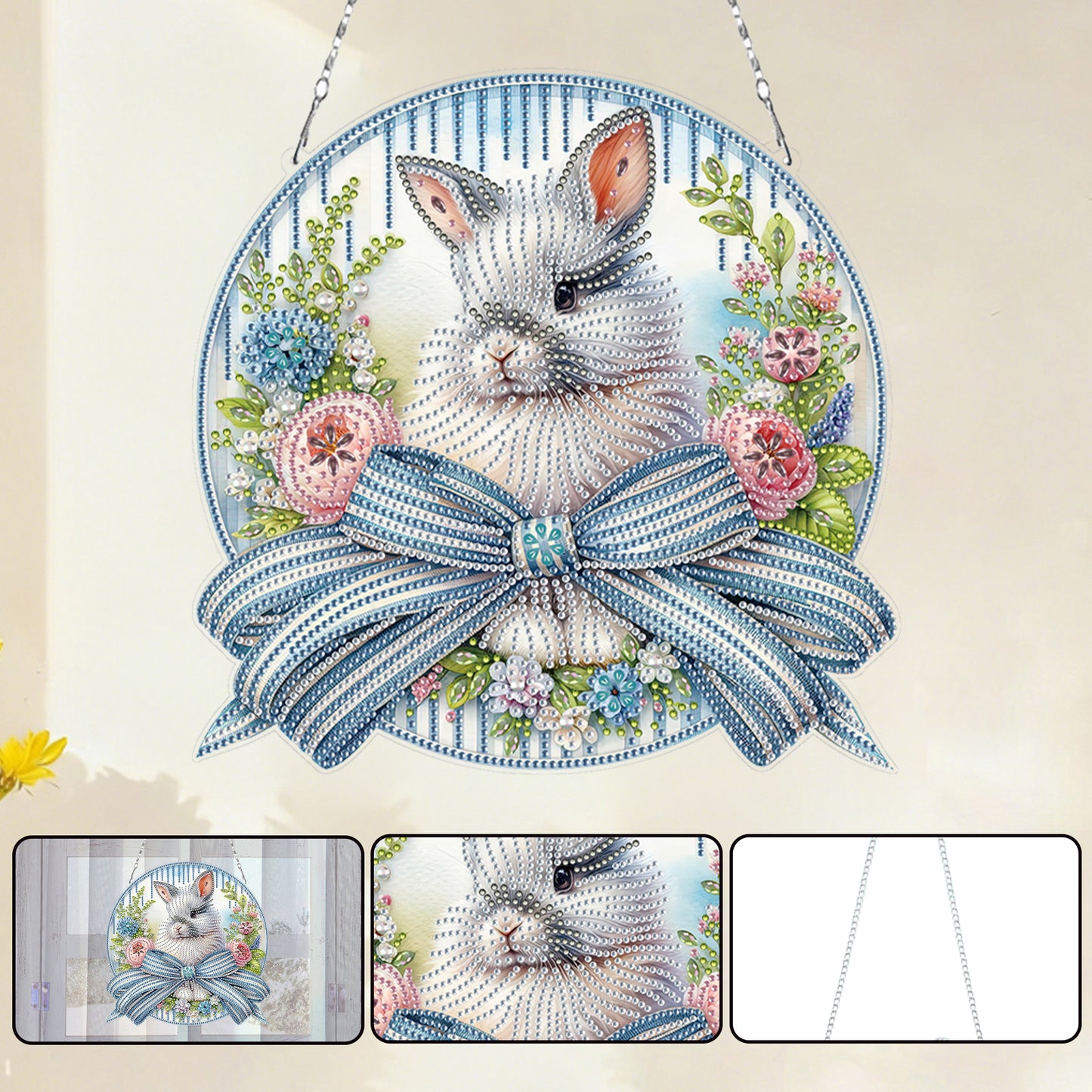 Easter Bunny 3 DIY 2D Flat Acrylic Double Sided Diamond Painting Kits Pendant