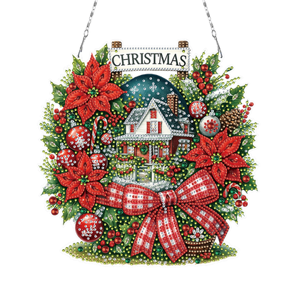Christmas House DIY 2D Flat Acrylic Double Sided Diamond Painting Kits Pendant