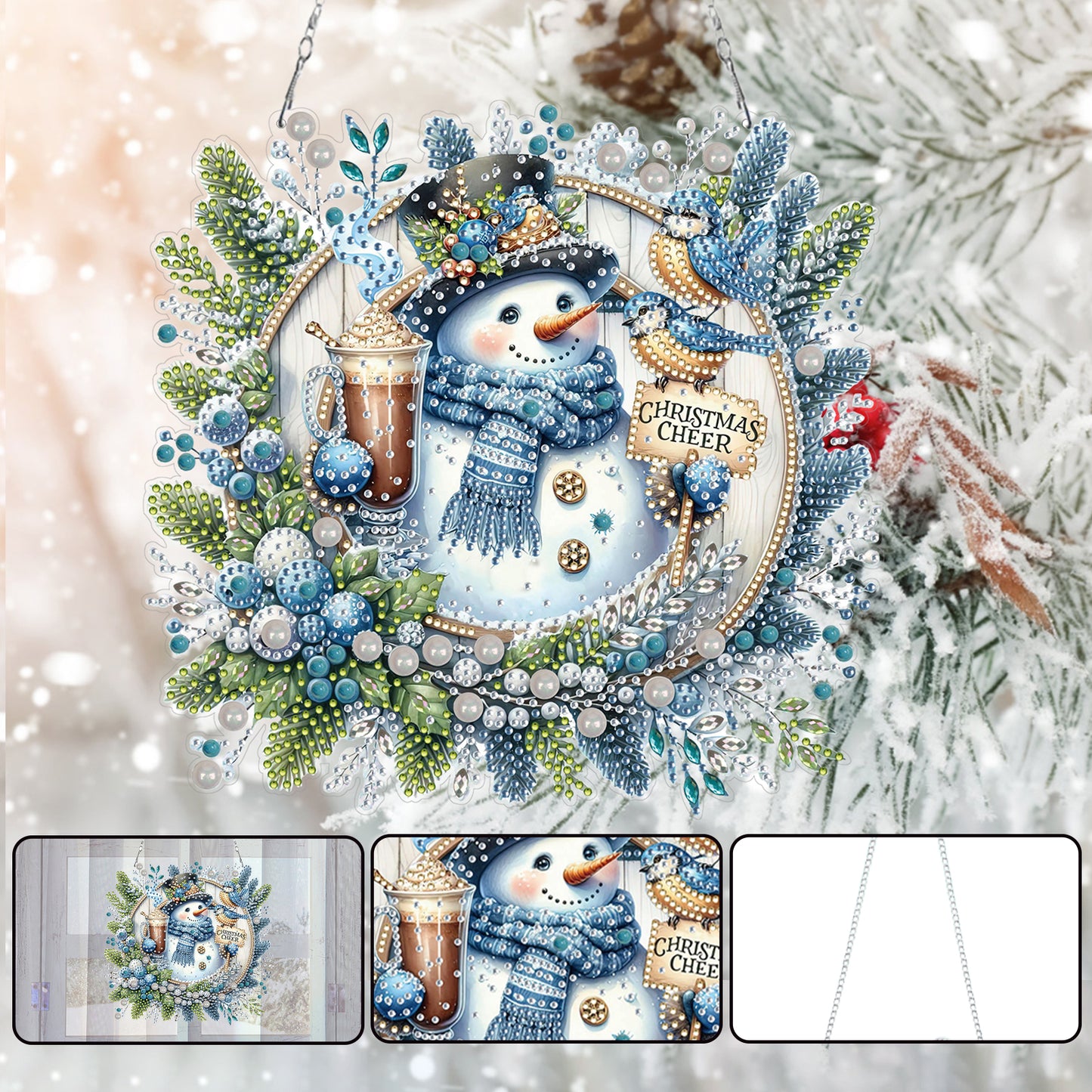 Christmas SnowmanDIY 2D Flat Acrylic Double Sided Diamond Painting Kits Pendant