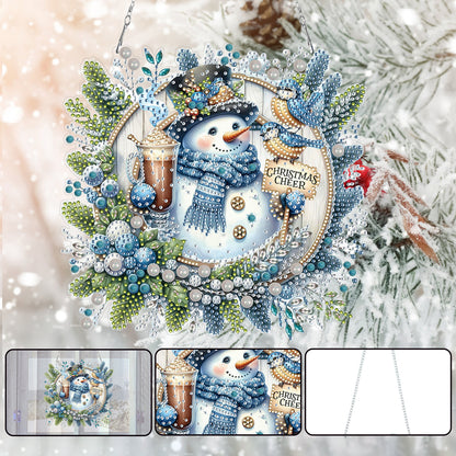 Christmas SnowmanDIY 2D Flat Acrylic Double Sided Diamond Painting Kits Pendant