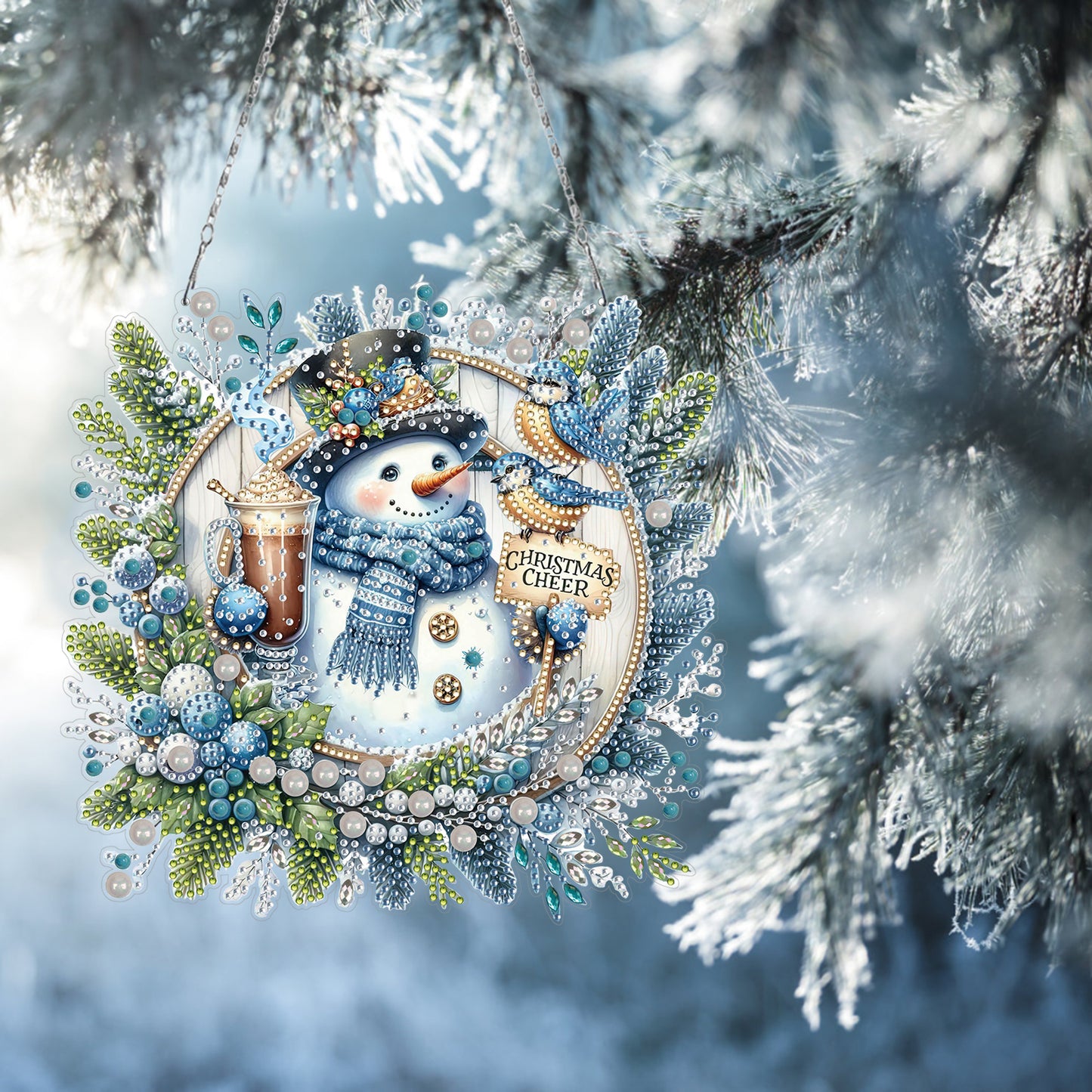 Christmas SnowmanDIY 2D Flat Acrylic Double Sided Diamond Painting Kits Pendant