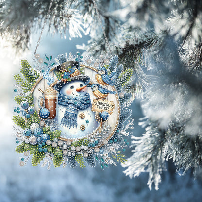 Christmas SnowmanDIY 2D Flat Acrylic Double Sided Diamond Painting Kits Pendant