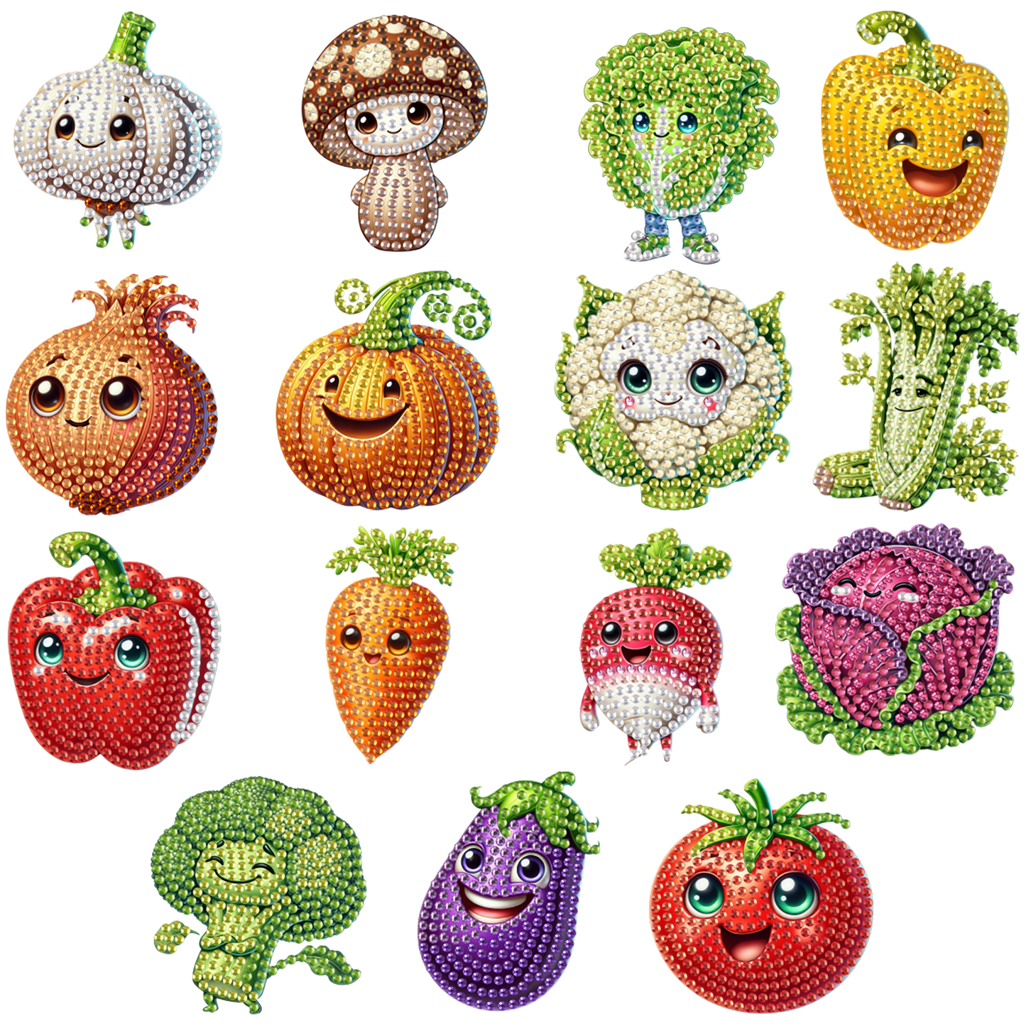15pcs Vegetables 2D Acrylic DIY Special-Shaped Diamond Art Fridge Magnet Kit
