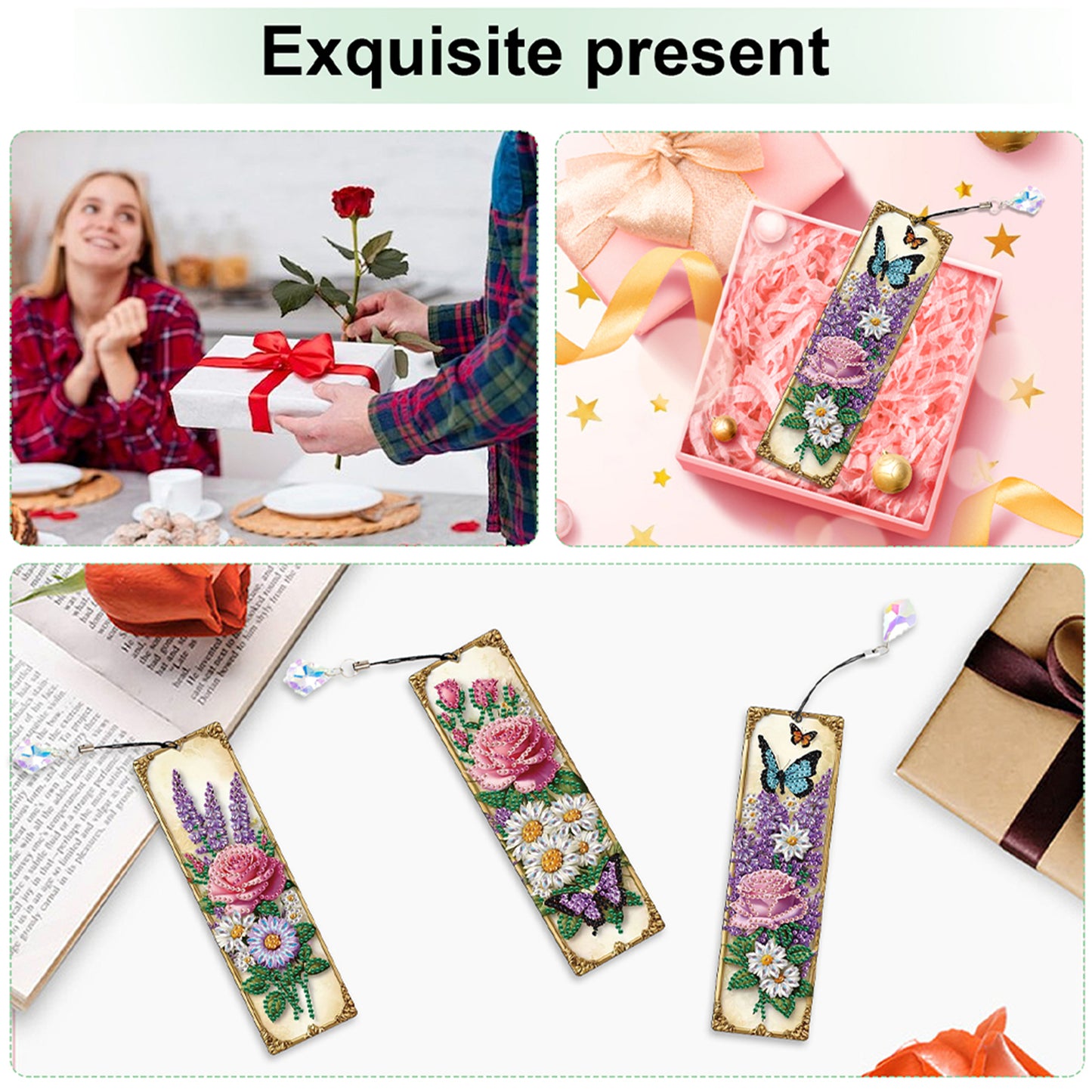 12Pcs Butterfly Flowers DIY Diamond Painting Bookmark for Adults Book Lovers