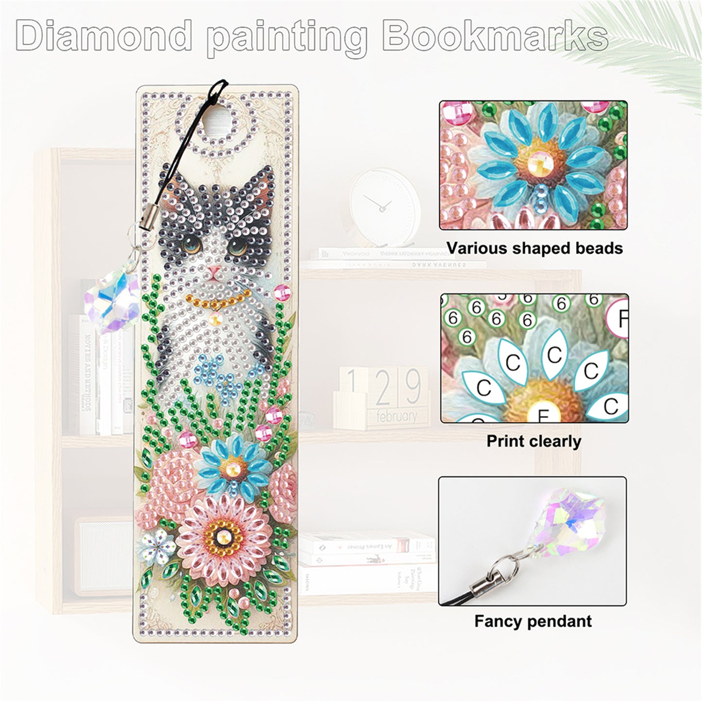 12Pcs Cat DIY Diamond Painting Bookmark for Book Lovers Beginners   Adults