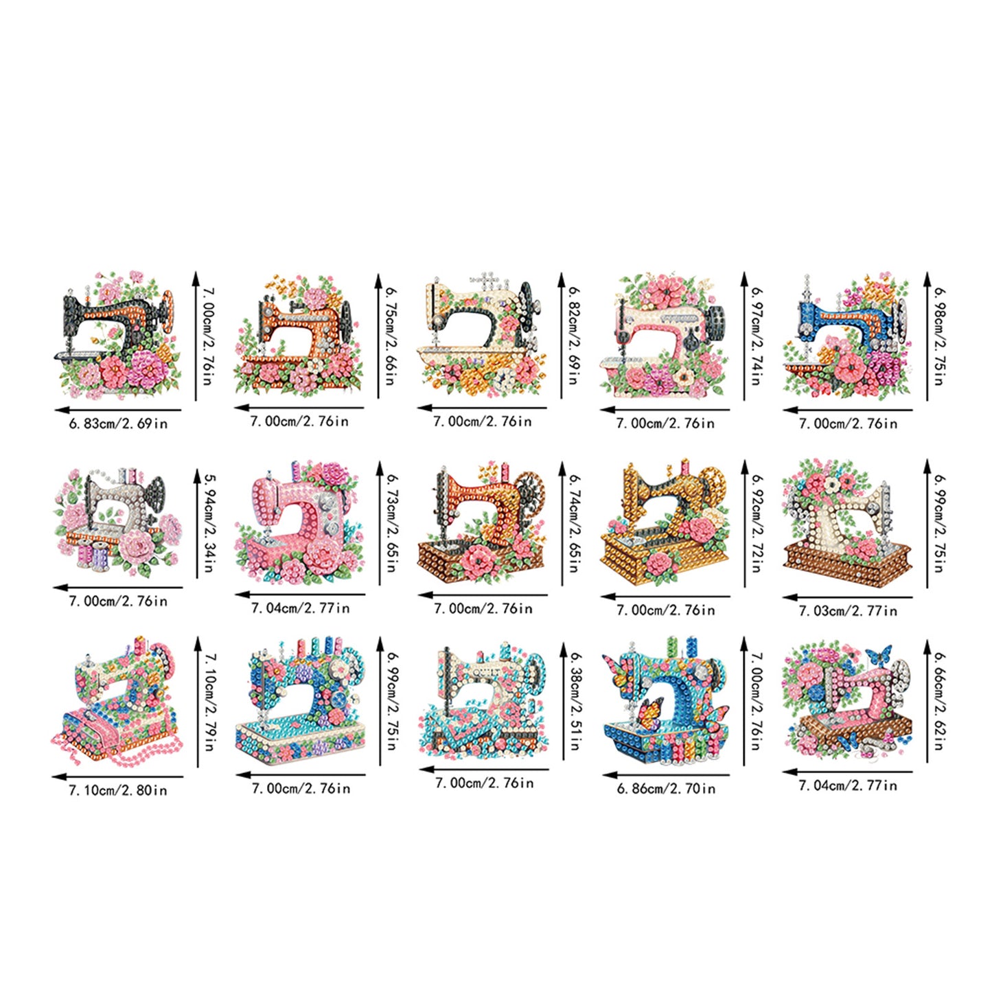 15Pcs Sewing Machine DIY Double Sided Diamond Painting Keychain Kits for Adults