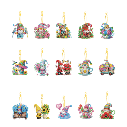 15Pcs Gnome DIY Double Sided Diamond Painting Keychain Kits for Beginners