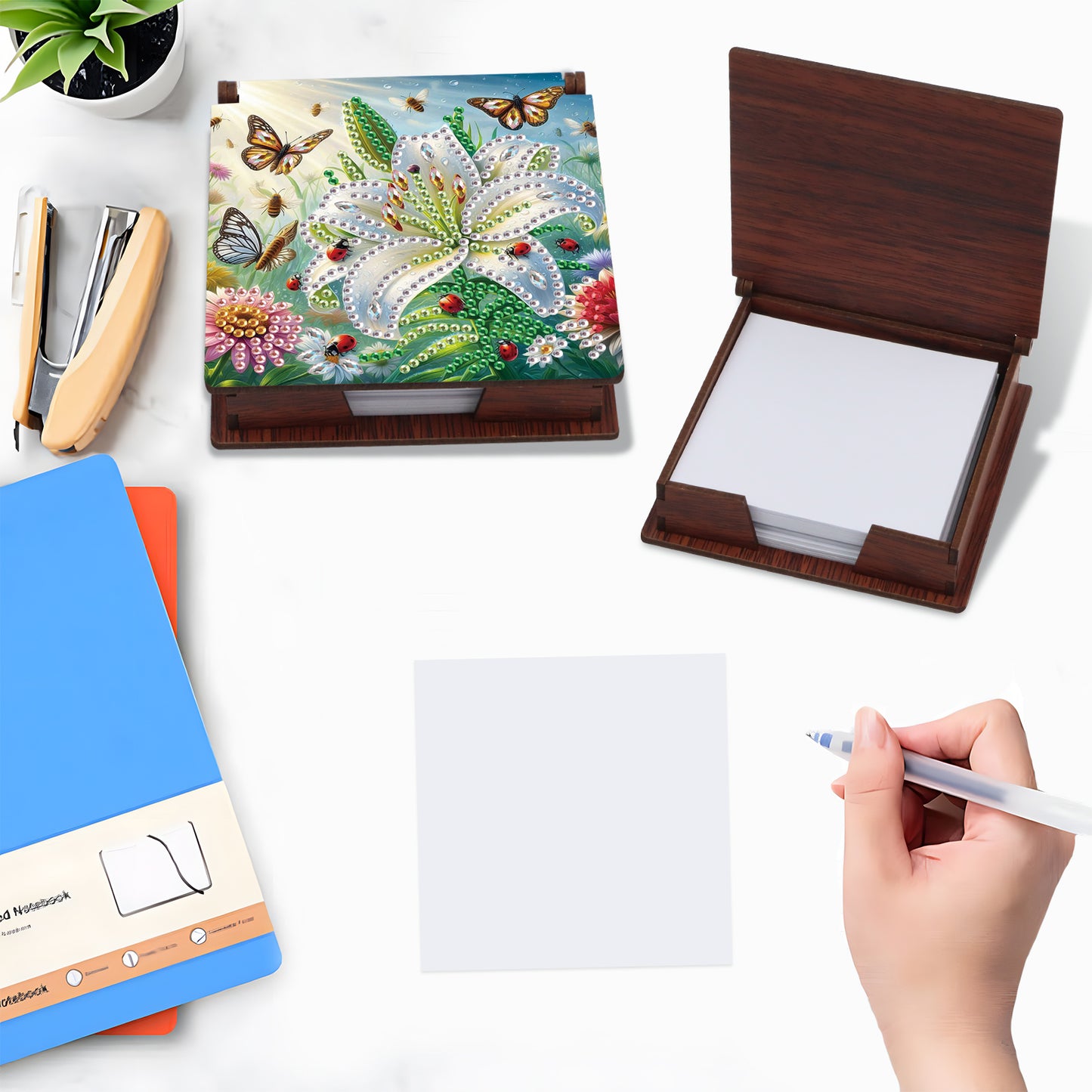 Wooden DIY Lily Butterfly Diamond Painting Kit Note Box with 160 Papers Gifts