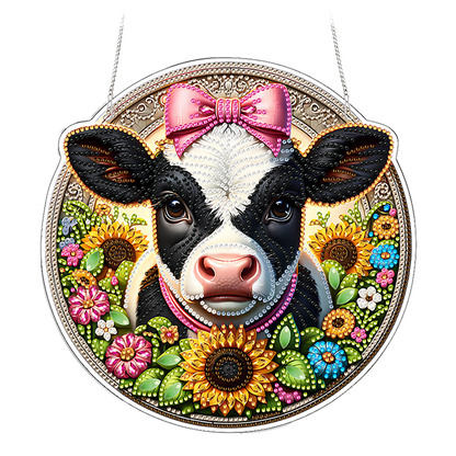 Cow 2D Flat DIY Diamond Painting Pendants Acrylic Crafts Kit for Home Wall Decor