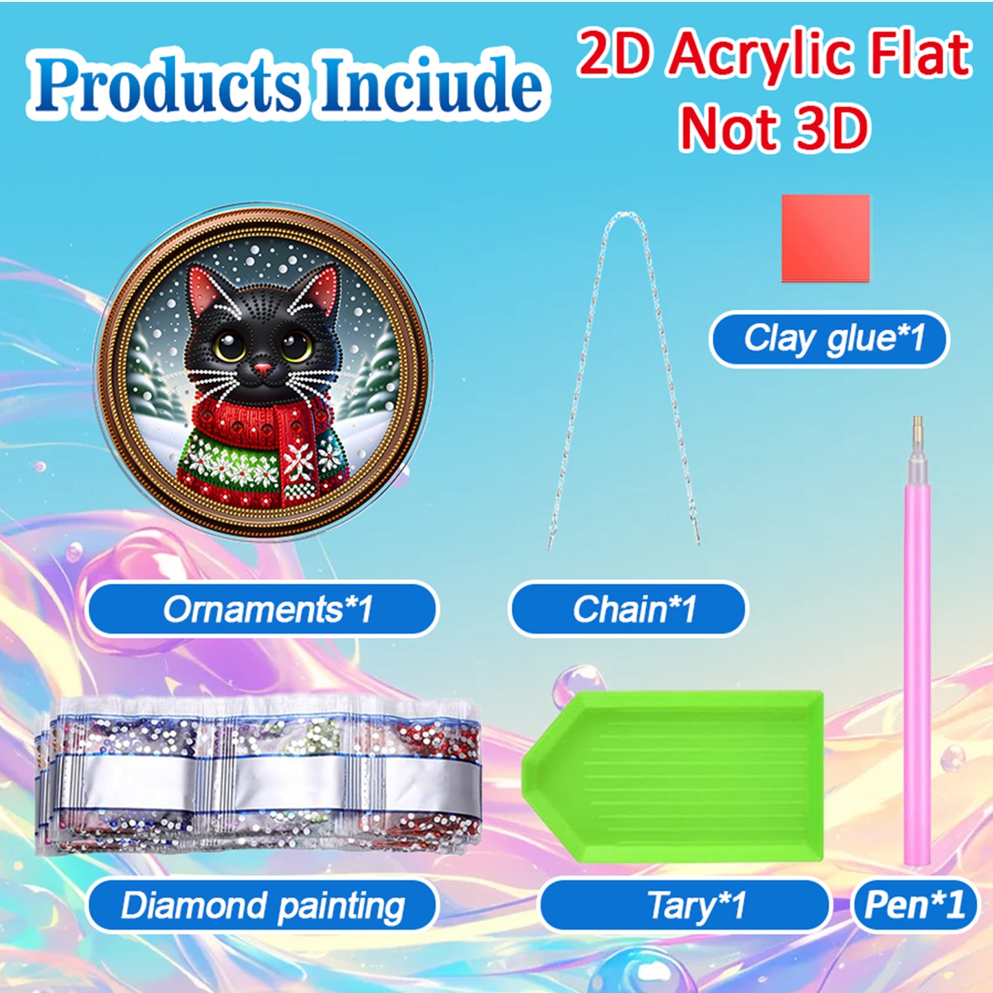 Cat 2D Flat DIY Acrylic Diamond Painting Pendants Crafts for Home Wall Decor