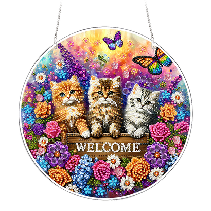 Kitty 2D Flat DIY Acrylic Diamond Painting Pendants Crafts for Home Wall Decor
