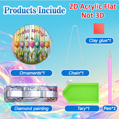 Tulips 2D Flat DIY Acrylic Diamond Painting Pendants Crafts for Home Wall Decor