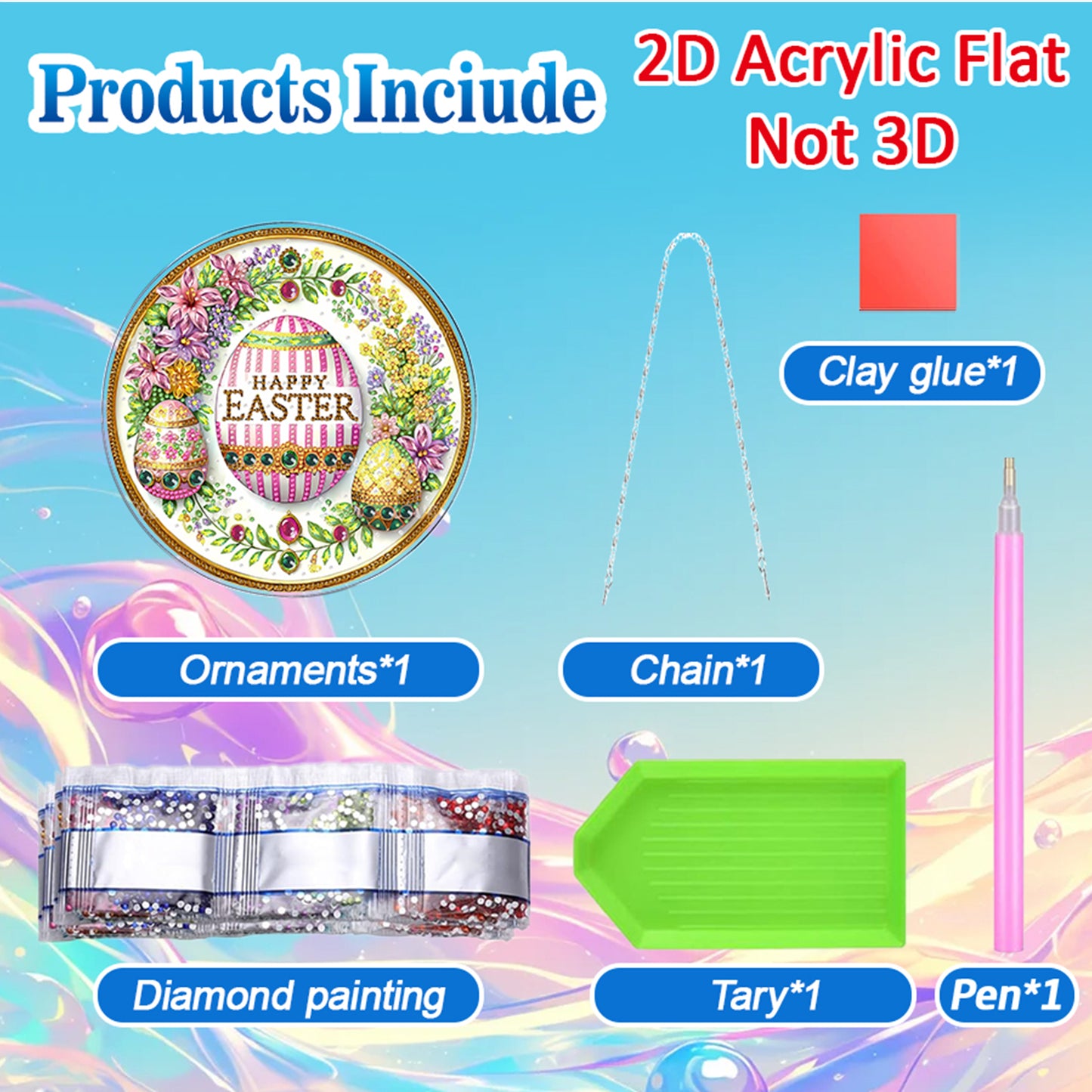 Easter 2D Flat DIY Acrylic Diamond Painting Pendants Crafts for Home Wall Decor